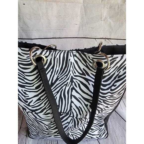 Zebra Print Tote Bag Purse Black White Shoulder Handbag Large Carryall Unbranded - Picture 2 of 14